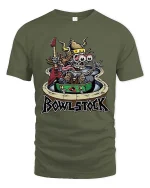 Bowlstock Rock Skeleton Graphic T Shirt Crazy Music Festival Tee - military green t-shirt on white background