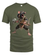 Savage Rat Warrior Graphic T Shirt Funny Tribal Mouse Tee - military green t-shirt on white background