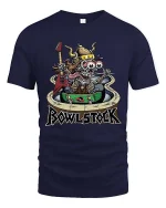 Bowlstock Rock Skeleton Graphic T Shirt Crazy Music Festival Tee - navy t-shirt on white background
