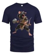 Savage Rat Warrior Graphic T Shirt Funny Tribal Mouse Tee - navy t-shirt on white background