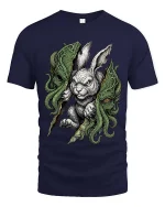 Dark Rabbit Cthulhu Graphic T Shirt Creepy Fantasy Bunny Tee - navy t-shirt on white background