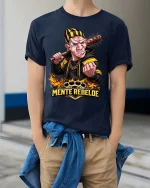 Mente Rebelde Street Fighter Graphic T Shirt Urban Attitude Tee - model wearing navy tee with hands in pockets