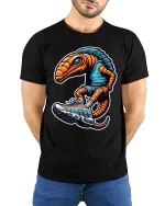 Funny Alien Sneakerhead Graphic T Shirt Cool Space Creature Tee - model wearing black tee with hands behind back