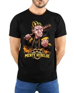 Mente Rebelde Street Fighter Graphic T Shirt Urban Attitude Tee - model wearing black tee with hands behind back