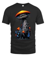 Nightmare Mushroom Monster T Shirt Creepy Fantasy Creature Tee - black t-shirt on white background