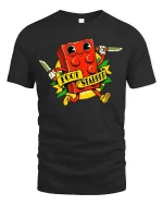 Funny Cartoon Brick Character T Shirt Retro Style Graphic Tee - black t-shirt on white background