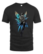 Stylish Fairy With Butterfly Wings T Shirt Dark Fantasy Graphic Tee - black t-shirt on white background