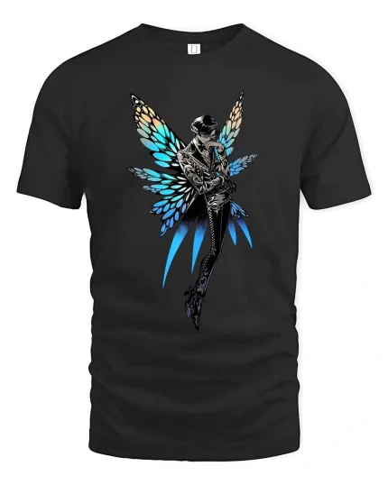 Stylish Fairy With Butterfly Wings T Shirt Dark Fantasy Graphic Tee - black t-shirt on white background
