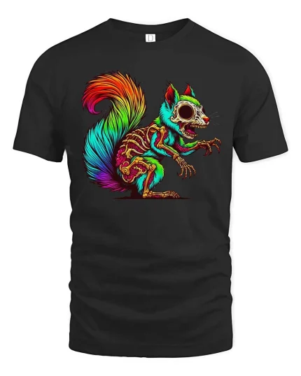 Neon Zombie Squirrel T Shirt Psychedelic Horror Animal Graphic Tee - black t-shirt on white background