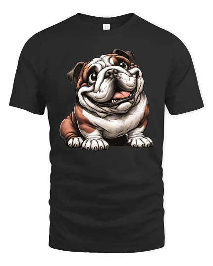 Happy Smiling Bulldog Graphic Tee Cute Funny Dog Lover Tshirt - black t-shirt on white background