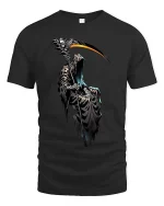 Grim Reaper Scythe Glow T Shirt Dark Gothic Death Art Tee - black t-shirt on white background