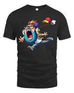 Funny Screaming Cartoon Kid T Shirt Loud Music Lover Graphic Tee - black t-shirt on white background