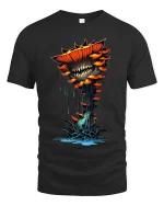 Creepy Carnivorous Mushroom Monster T Shirt Dark Fantasy Horror Tee - black t-shirt on white background