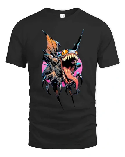 Savage Flying Monster Beast T Shirt Dark Fantasy Horror Graphic Tee - black t-shirt on white background