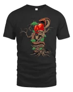 Snake And Apple Tree T Shirt Dark Mythology Nature Graphic Tee - black t-shirt on white background