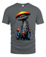 Nightmare Mushroom Monster T Shirt Creepy Fantasy Creature Tee - gray t-shirt on white background