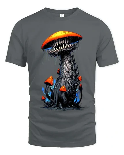 Nightmare Mushroom Monster T Shirt Creepy Fantasy Creature Tee - gray t-shirt on white background