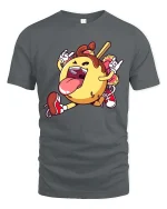 Funny Donut Rock Star T Shirt Cartoon Sweet Food Graphic Tee - gray t-shirt on white background