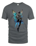 Stylish Fairy With Butterfly Wings T Shirt Dark Fantasy Graphic Tee - gray t-shirt on white background