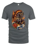 Fire Breathing War Horse T Shirt Mythical Flame Beast Graphic Tee - gray t-shirt on white background