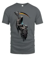Grim Reaper Scythe Glow T Shirt Dark Gothic Death Art Tee - gray t-shirt on white background