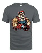 Tough Bulldog Firefighter T Shirt Muscular Rescue Hero Graphic Tee - gray t-shirt on white background