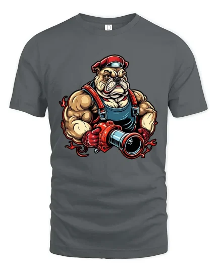 Tough Bulldog Firefighter T Shirt Muscular Rescue Hero Graphic Tee - gray t-shirt on white background