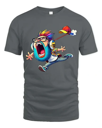 Funny Screaming Cartoon Kid T Shirt Loud Music Lover Graphic Tee - gray t-shirt on white background