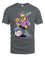 Cool Banana Baseball Player T Shirt Funny Cartoon Sports Tee - gray t-shirt on white background