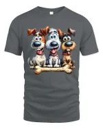 Funny Cute Dogs With Bone T Shirt Cartoon Puppy Friends Tee - gray t-shirt on white background