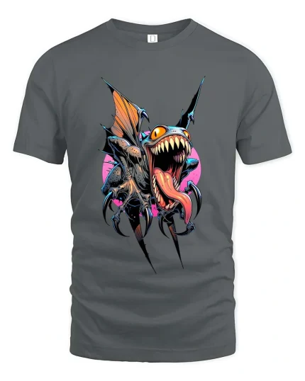 Savage Flying Monster Beast T Shirt Dark Fantasy Horror Graphic Tee - gray t-shirt on white background