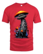Nightmare Mushroom Monster T Shirt Creepy Fantasy Creature Tee - red t-shirt on white background