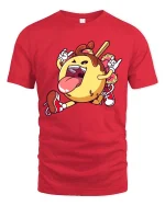 Funny Donut Rock Star T Shirt Cartoon Sweet Food Graphic Tee - red t-shirt on white background