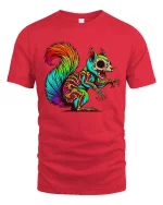 Neon Zombie Squirrel T Shirt Psychedelic Horror Animal Graphic Tee - red t-shirt on white background