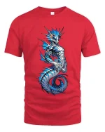 Blue Sea Dragon T Shirt Mythical Ocean Creature Fantasy Graphic Tee - red t-shirt on white background