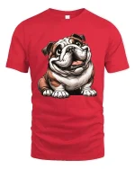 Happy Smiling Bulldog Graphic Tee Cute Funny Dog Lover Tshirt - red t-shirt on white background