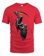 Grim Reaper Scythe Glow T Shirt Dark Gothic Death Art Tee - red t-shirt on white background