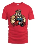 Tough Bulldog Firefighter T Shirt Muscular Rescue Hero Graphic Tee - red t-shirt on white background