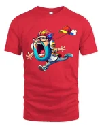 Funny Screaming Cartoon Kid T Shirt Loud Music Lover Graphic Tee - red t-shirt on white background