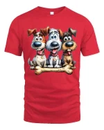 Funny Cute Dogs With Bone T Shirt Cartoon Puppy Friends Tee - red t-shirt on white background