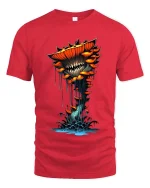 Creepy Carnivorous Mushroom Monster T Shirt Dark Fantasy Horror Tee - red t-shirt on white background