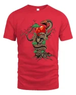 Snake And Apple Tree T Shirt Dark Mythology Nature Graphic Tee - red t-shirt on white background