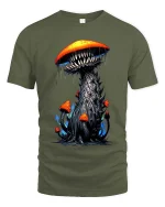 Nightmare Mushroom Monster T Shirt Creepy Fantasy Creature Tee - military green t-shirt on white background