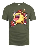 Funny Donut Rock Star T Shirt Cartoon Sweet Food Graphic Tee - military green t-shirt on white background