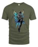 Stylish Fairy With Butterfly Wings T Shirt Dark Fantasy Graphic Tee - military green t-shirt on white background