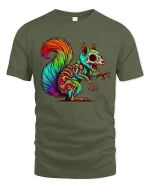 Neon Zombie Squirrel T Shirt Psychedelic Horror Animal Graphic Tee - military green t-shirt on white background