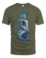 Blue Sea Dragon T Shirt Mythical Ocean Creature Fantasy Graphic Tee - military green t-shirt on white background