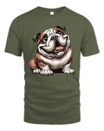 Happy Smiling Bulldog Graphic Tee Cute Funny Dog Lover Tshirt - military green t-shirt on white background