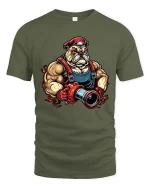 Tough Bulldog Firefighter T Shirt Muscular Rescue Hero Graphic Tee - military green t-shirt on white background