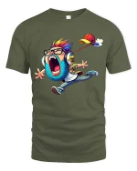 Funny Screaming Cartoon Kid T Shirt Loud Music Lover Graphic Tee - military green t-shirt on white background